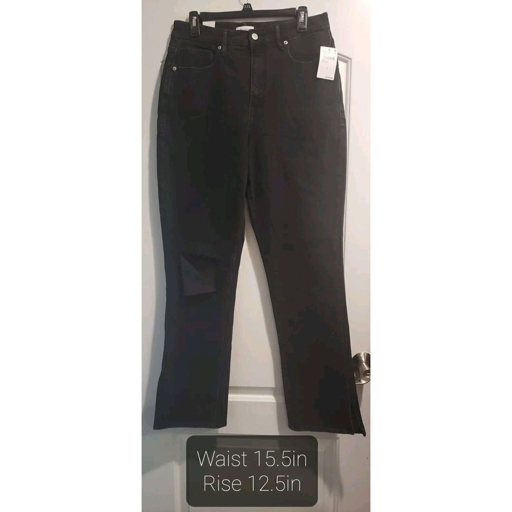 Good American GOOD BOY Womens Jeans Busted Knee Size 8/29 Black270‎ NWT
